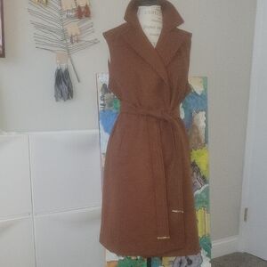 Caramel Brown MARC NEW YORK Sleeveless ladies Belted Coat